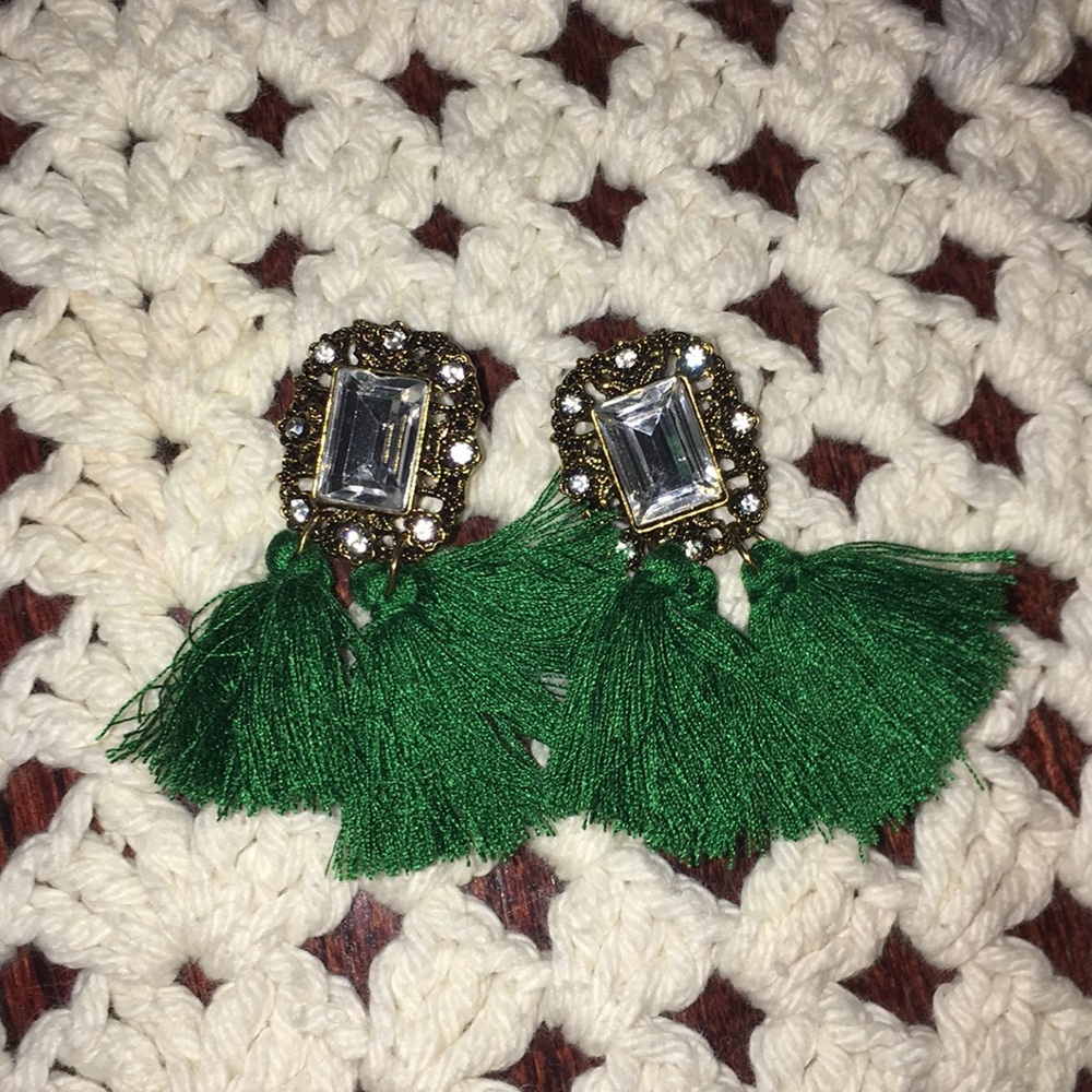 Green Tassel Earrings